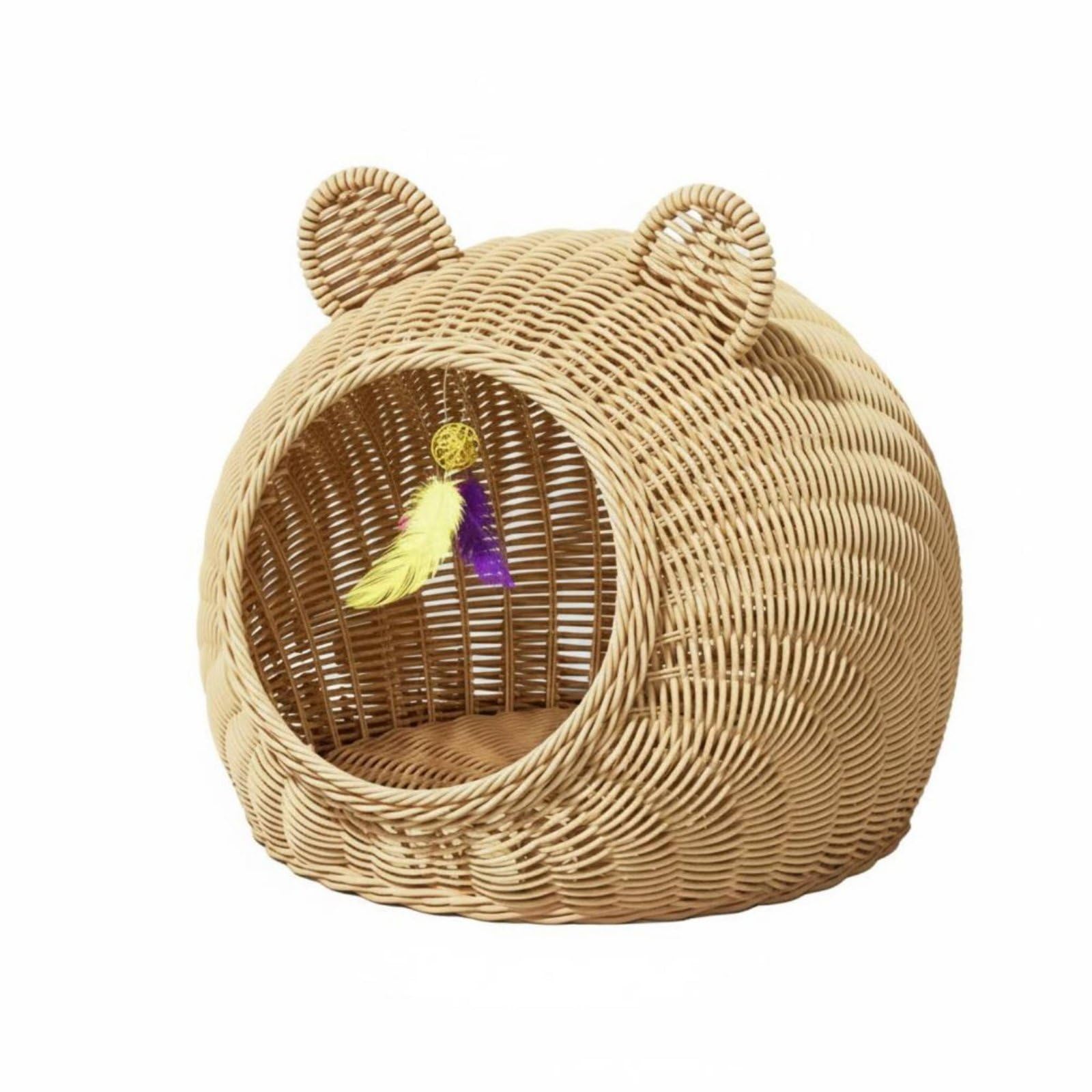 Amazon.co.jp: AWHAO 夏用猫ちぐら 通気性 藤編み猫ベッド 洗える