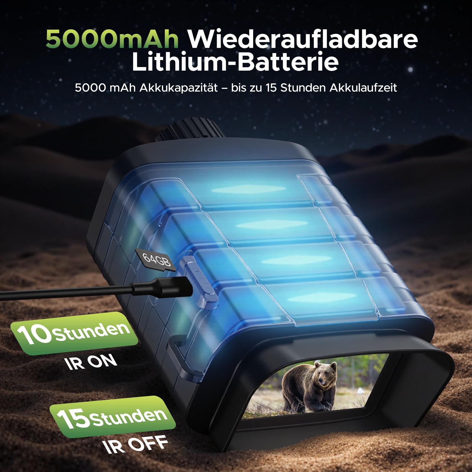VOOPEAK Nachtsichtgerät mit Entfernungsmesser 4K Video 18X Zoom 1000m Distanzmessung 600m Nachtsicht 5000mAh 64GB