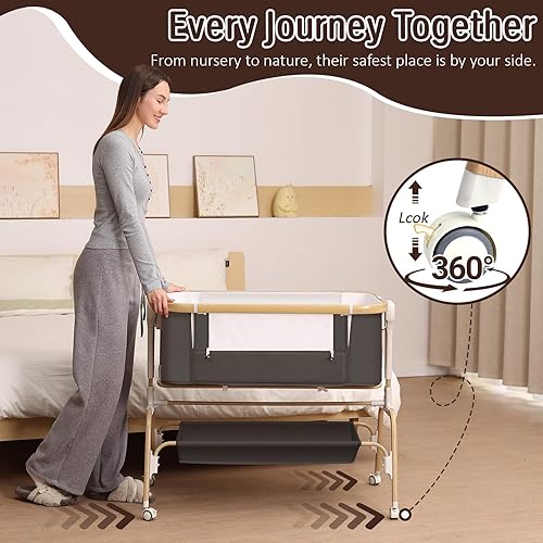 Miniatura 6 de Moisés mecedor para bebé, cuna portátil desmontable y cuna ajustable con 8 alturas, malla transpirable, cesta de almacenamiento y juguete móvil para