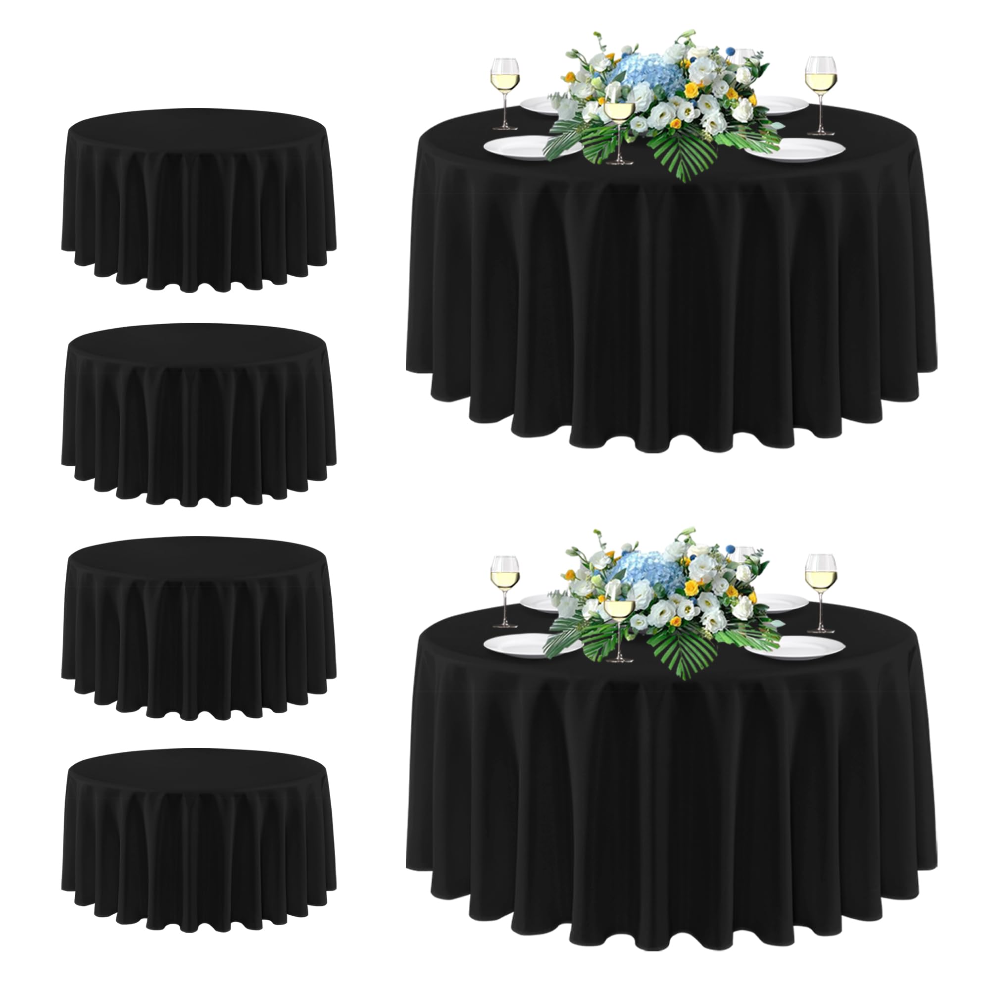 sancua Black Round Tablecloth 108 Inch Fit 42-96 Inch Tables, 6 Pack