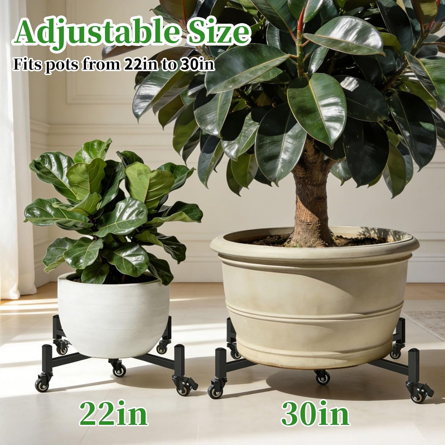 Plant Caddy with Wheels, Adjustable 22" to 30" Plant Stand Indoor Outdoor Heavy Duty 300LB Rolling Plant Dolly with 360° Lockable Casters for Indoor & Outdoor Large Planters
