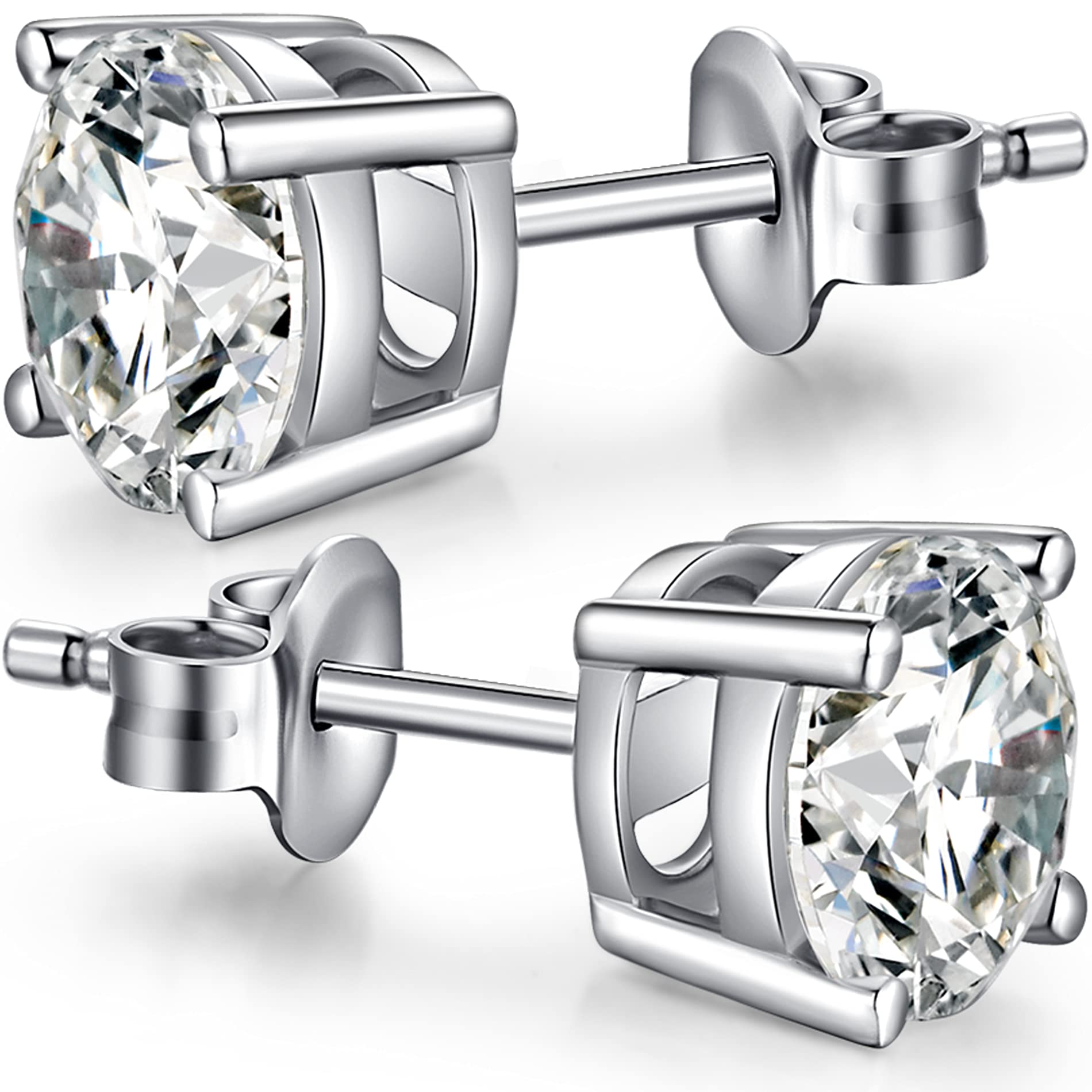 Miaofu Orecchini 18k Oro Bianco Placcata Orecchini 925 Argento Sterlina Zirconi Simulato Diamante Brillanti per Donna Uomo 4-8mm I Orecchini Zirconi Cubica Swarovski Dimensioni 3mm-8mm