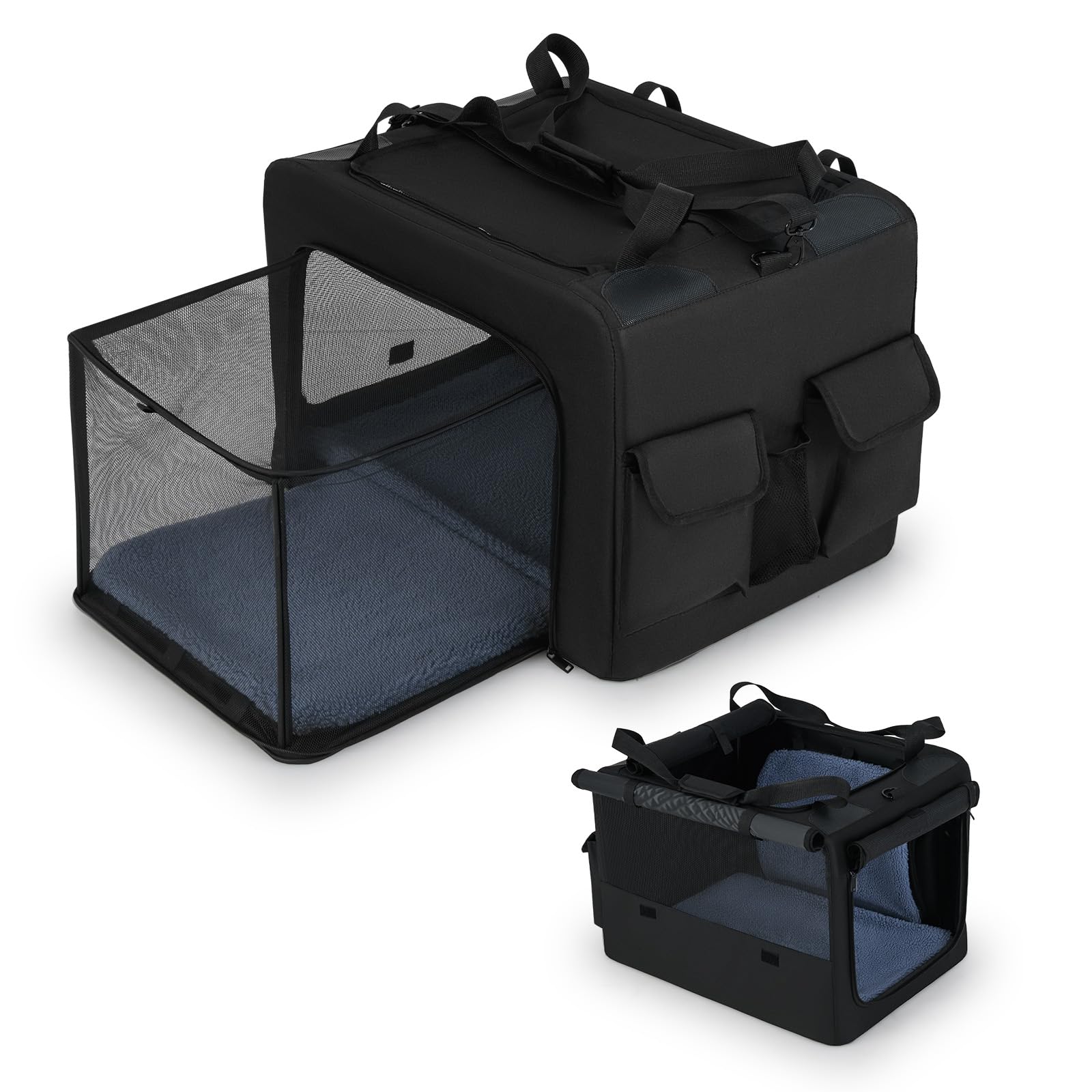 COSTWAY Pet Carrier Bag, Foldable Soft Fabric Dog Cat Travel Crate with 2 Openings, Expandable Mesh Basket, Side Pocket, Breathable Window, Portable Pets Carriers for Cats Puppy (80 x 65 x 42cm)