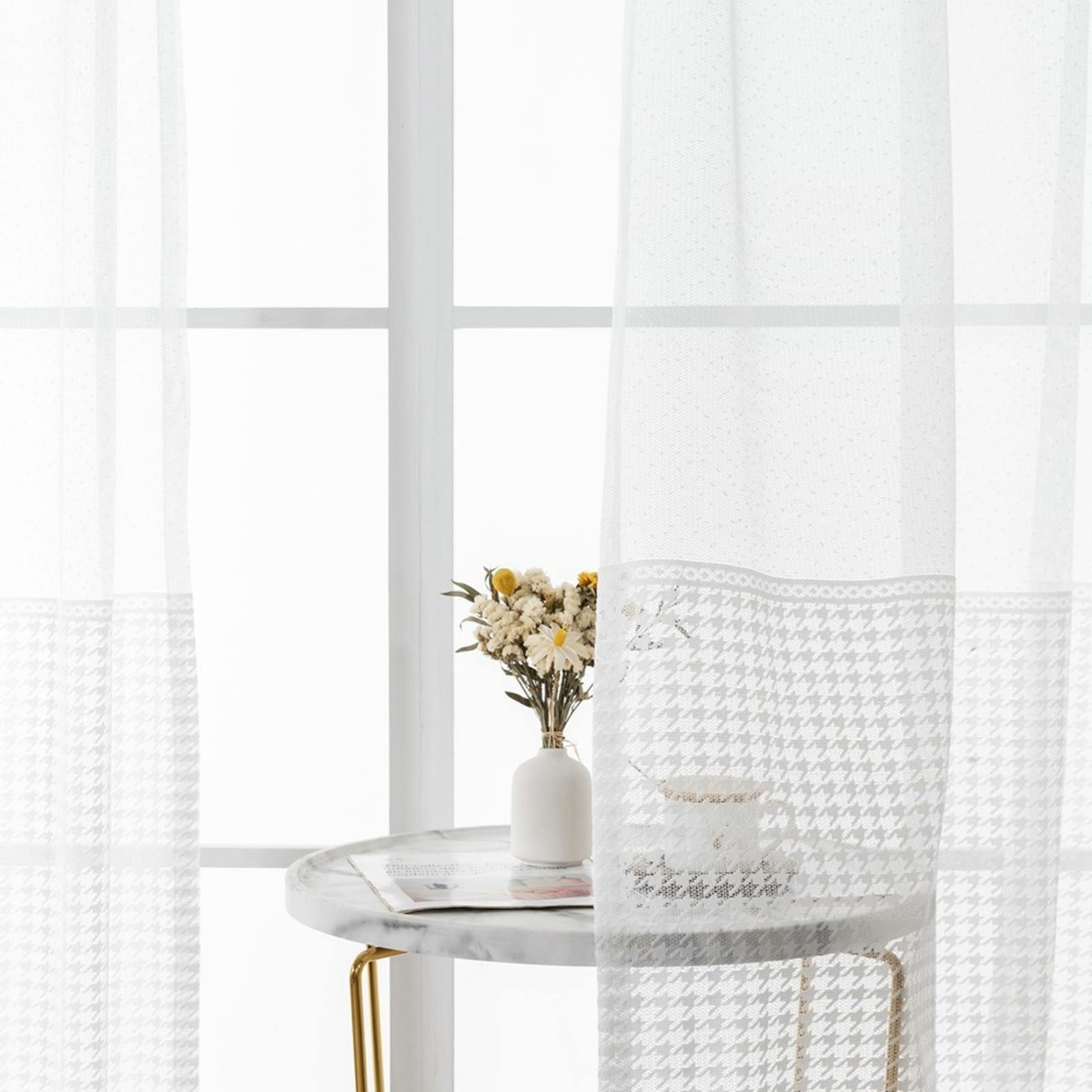 Tende A Pacchetto 2 Pezzi In Voile Ricamato Homxi – 137x214 Cm – Bianco Foglia – Semitrasparenti Per Soggiorno E Camera Da Letto Con Occhielli - 4