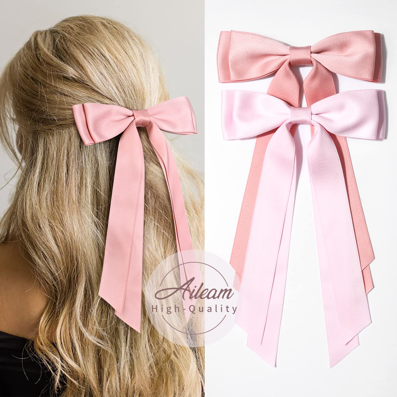 Amazon.com : 2PCS Silky Satin Hair Bows Hair Clip Pink Hair  display picture 3