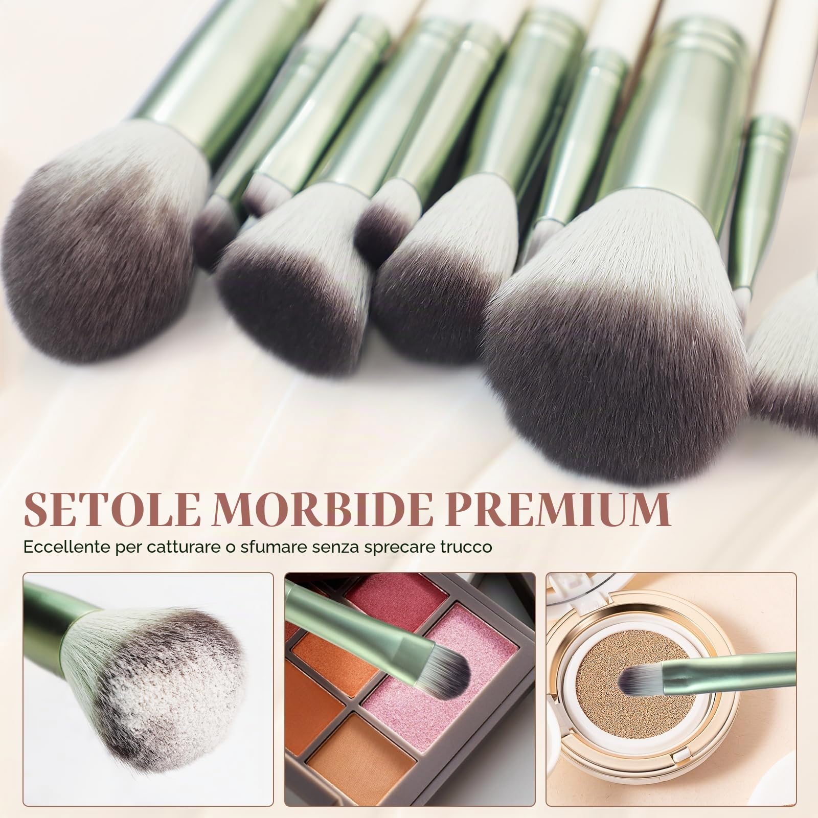 HEYMKGO Pennelli Make Up 12PCS Set di pennelli professionali per il trucco Premium sintetici per fondotinta polvere fard labbra ombretto sopracciglia kit di pennelli per il trucco con borsa da viaggio