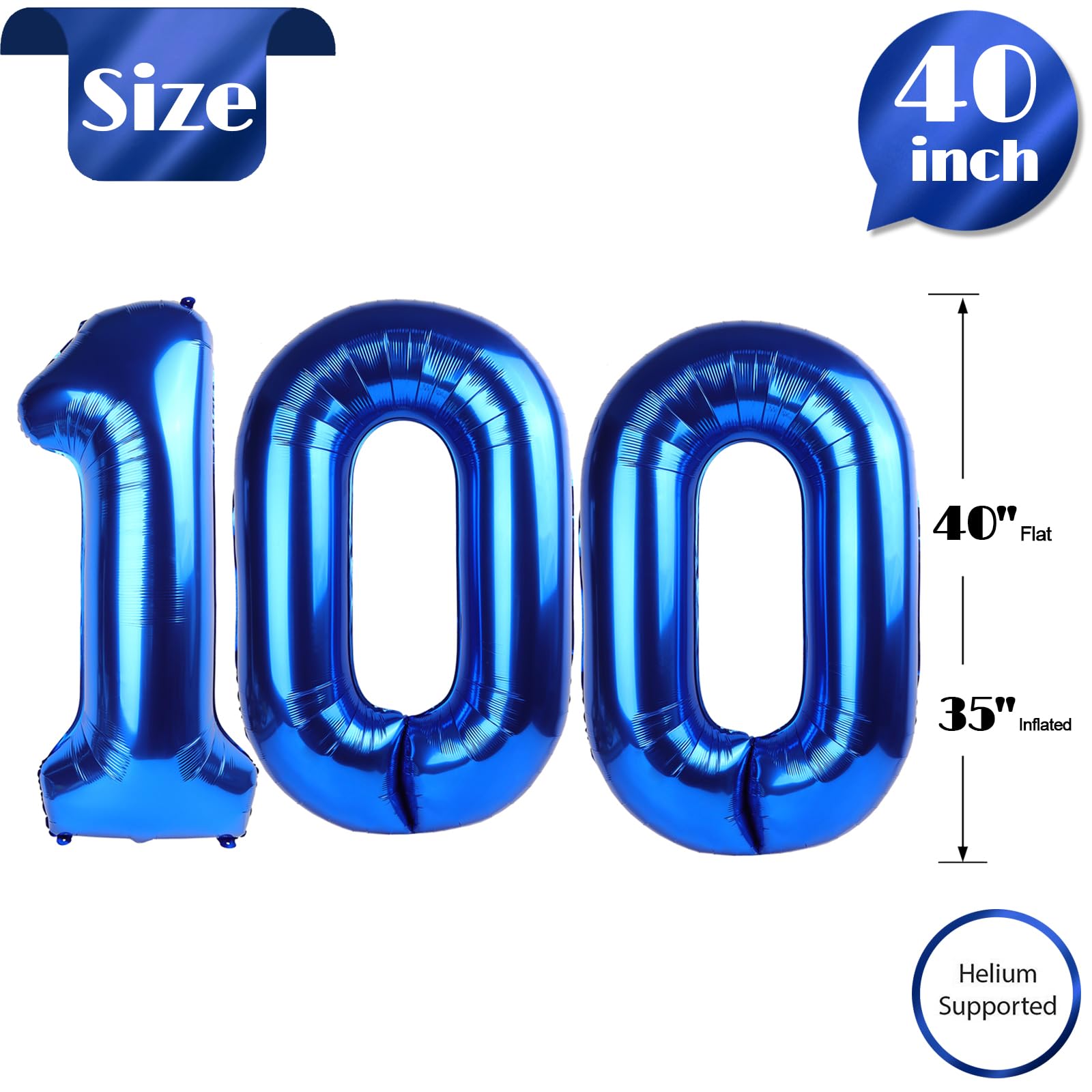 Amazon | ネイビーブルー 数字100バルーン 40インチ 100個の数字