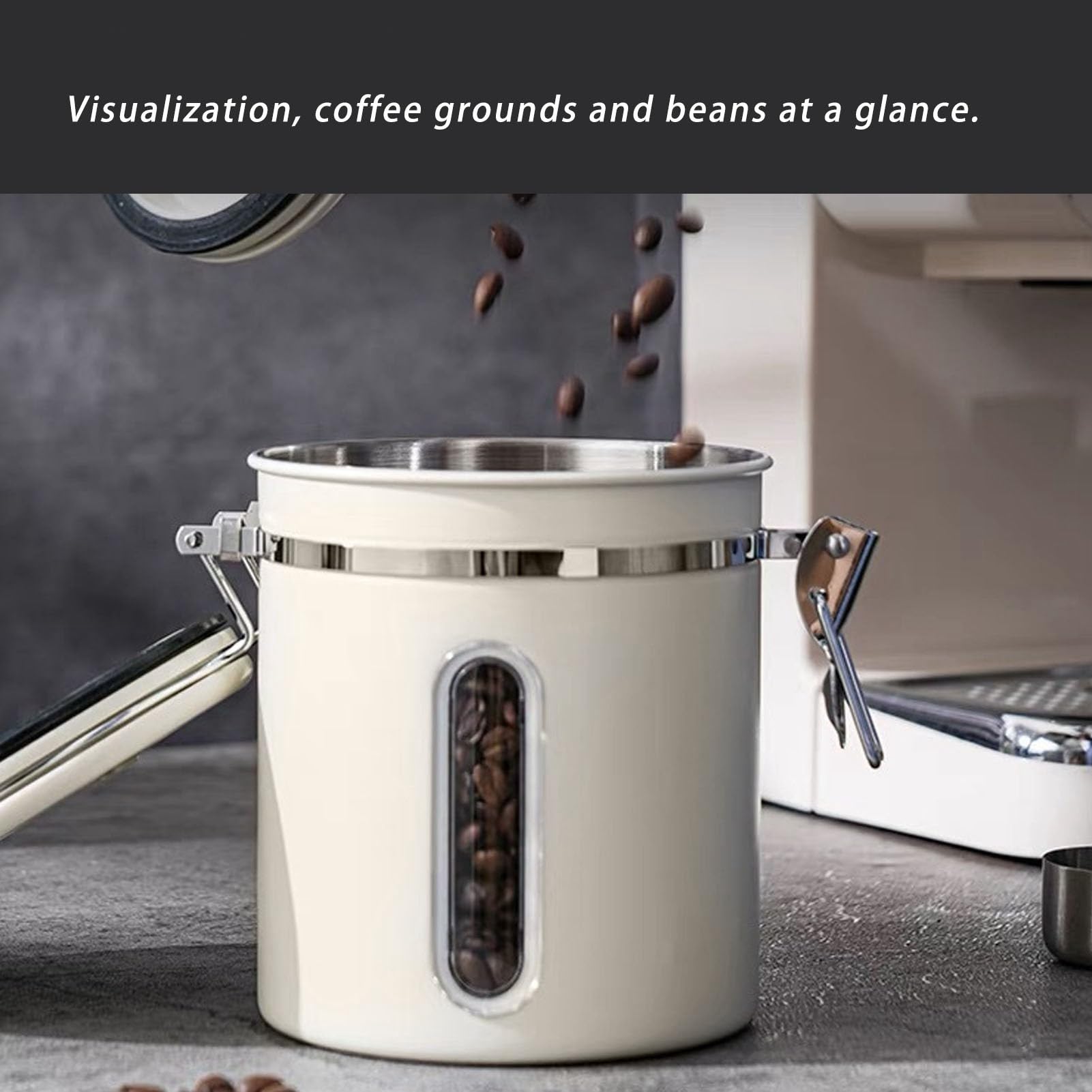 Boîte à Café Hermétique En Acier Inoxydable - 1000 Ml Avec Valve CO2, Cuillère Et Traqueur De Date - Cadeau Barista