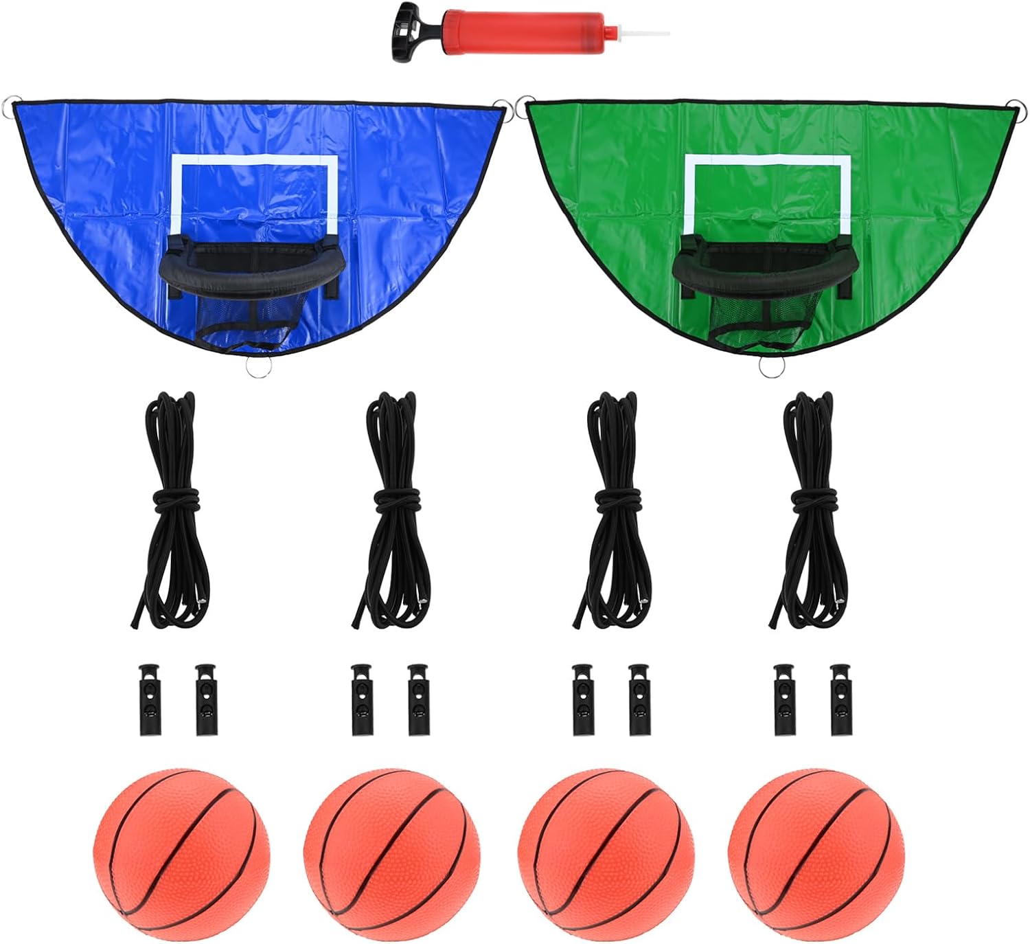 MUXSAM 2 Pack Trampoline Basketball Hoop Accessories Mobile Basketball Hoop with Pull, Pump and Mini Balls for Basketball Game Outdoor Activities, Blue and Green