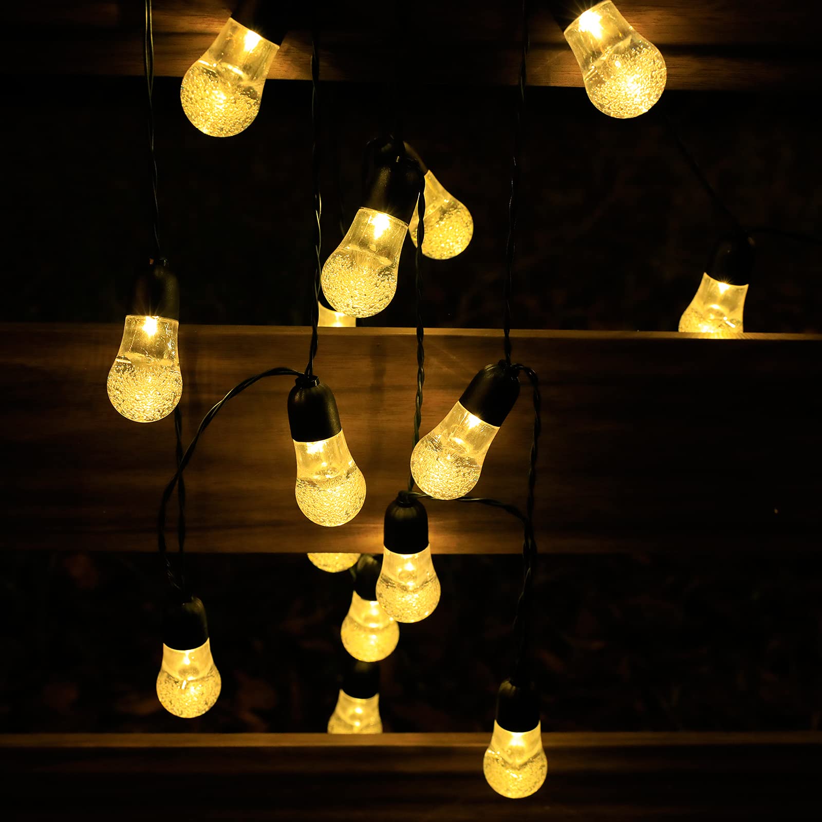 LED Earth Solar Light String, 5 Meters 20 Lights, 8 Flashing Modes with Memory Function,Garden Garden Decoration Lights Holiday String Lights, Waterproof, Solar, Color, Crystal Bubble Lights