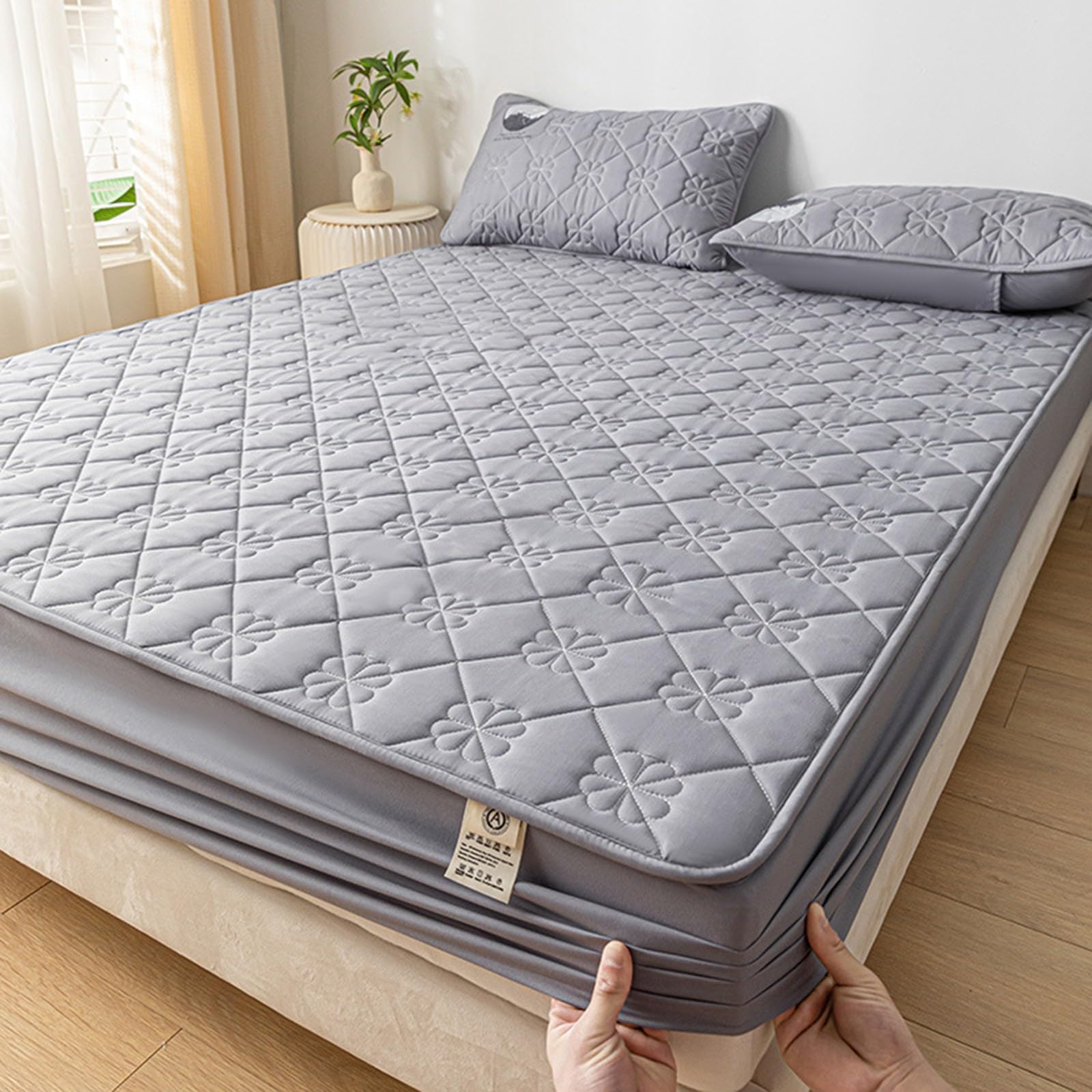 Wasserdichter Matratzenschoner,Gesteppter Matratzenbezug Spannbettlaken,Antibakterielle und Milbenhemmende Matratzenauflage für das Schlafzimmer im Haus(Darkgray,200x220cm)