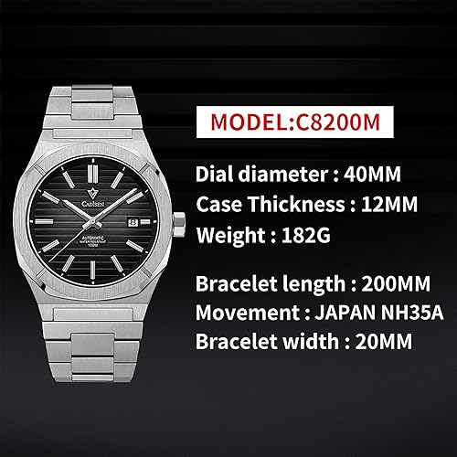 Miniatura 3 de CADISEN Diver Reloj Retro Luxury Sapphire Japón NH35A Alemán Diseñador Hombres Relojes mecánicos automáticos 10Bar Impermeable Luminoso