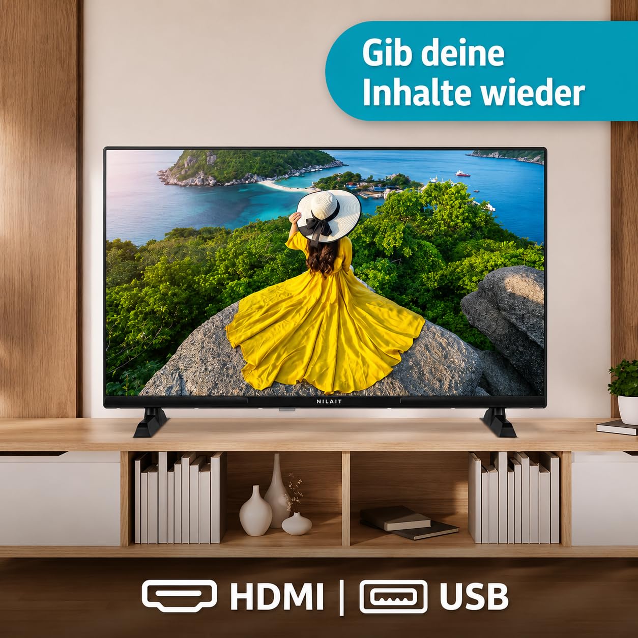 Nilait Prisma 32HC7002N 32 Zoll LED HD Ready Fernseher, Rahmenlos, kompakter Fernseher für Küche, Schlafzimmer und Büro (Schwarz, ohne Smart TV) [Energieeffizienzklasse E]