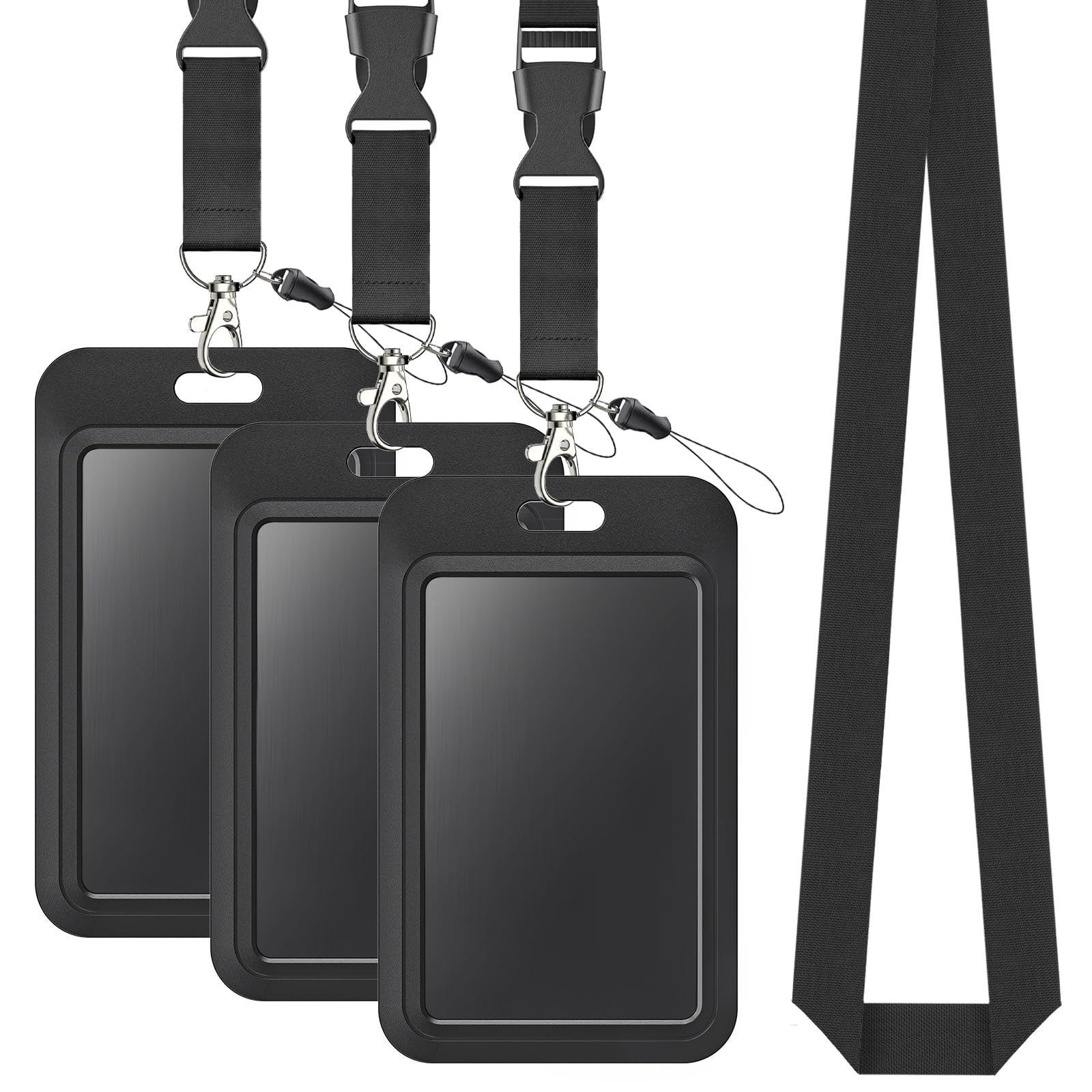 Uniclife Porta Badge Scorrevole Rigido Nero in Plastica Custodia Protettiva per Carte con Fibbia in Metallo e Clip, 3 Pezzi