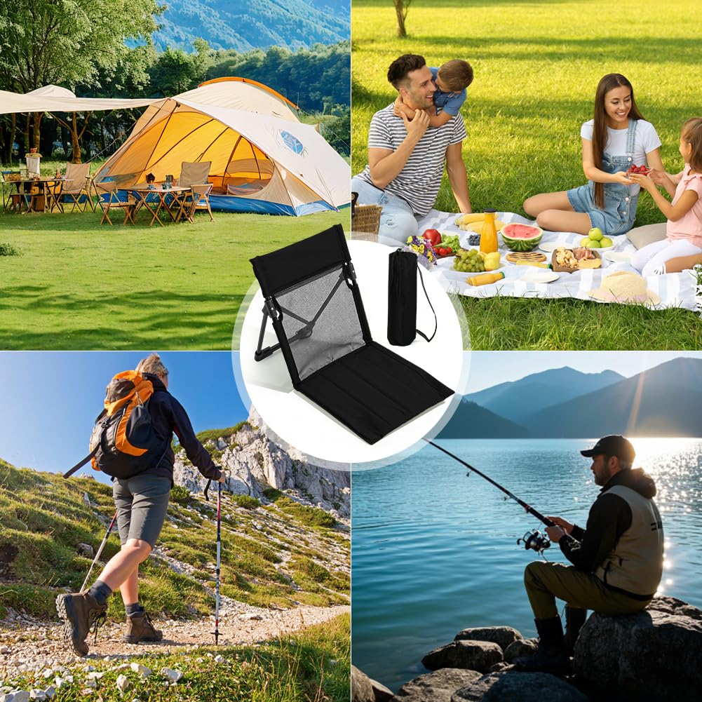 Sitzunterlage Outdoor, Strand-Klappstuhl, Strandstuhlkissen mit Rückenlehne, Gefaltetes Sitzkissen, Bodenstuhl Gefaltetes Sitzkissen, Strandmatte klappbar für Picknick Angeln Wandern Camping (Schwarz)