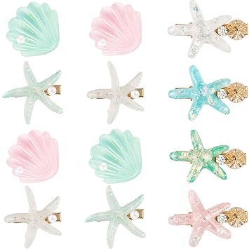 WILLBOND 12 Pieces Artificial Shell Pearl Starfish Seashell Hair Clip Set Acrylic Resin Women Lady Hair Clip Headdress Hairstyle Tool Accessories Beach Wedding SuppliesCharming