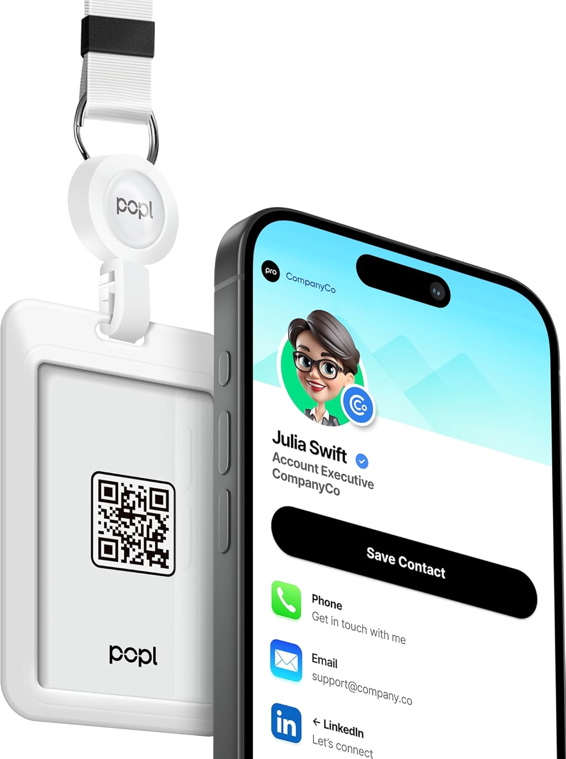 Authentic Patented Popl Badge™ (Avoid Fake Knockoffs) - Smart NFC Networking Card - Simply Tap to Exchange Contact Info, Capture Leads, & Manage Contacts (White)