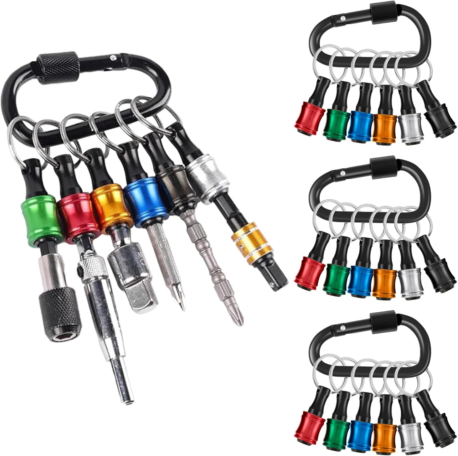 18Pcs 1/4inch Hex Shank Bit Drill Bit Holder Portable Socket with Quick Change Aluminum Alloy Long and Short Extension Bar Keychain Holder