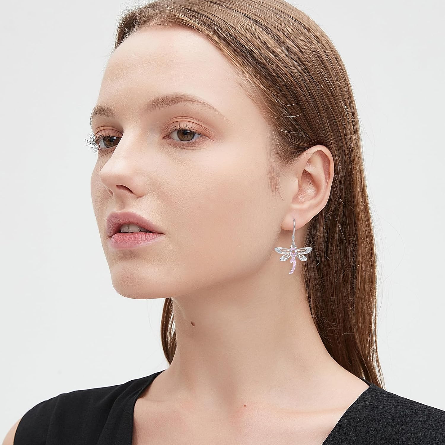 Breast Cancer Awareness Earrings 925 Sterling Silver Dragonfly Butterfly Breast Cancer Survivor Encouragement Jewelry Gifts for Women