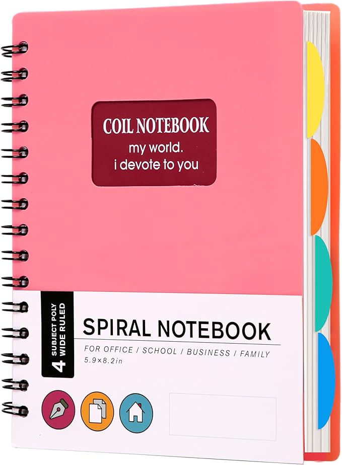4 Subject Spiral Notebook with Dividers Wide Ruled 240