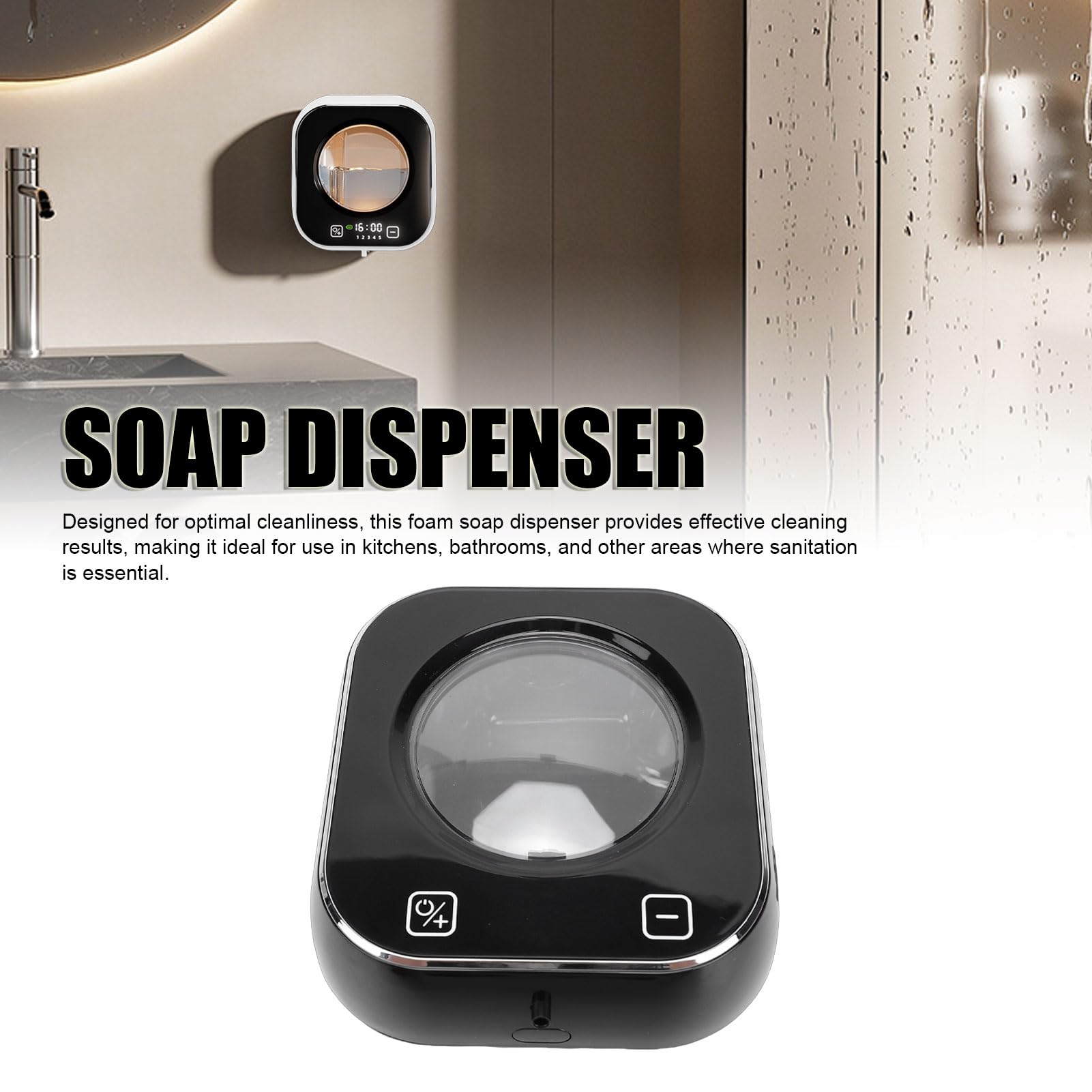Naroote Dispensador de Jabón Espuma Automático Pared 1500mAh (Black)