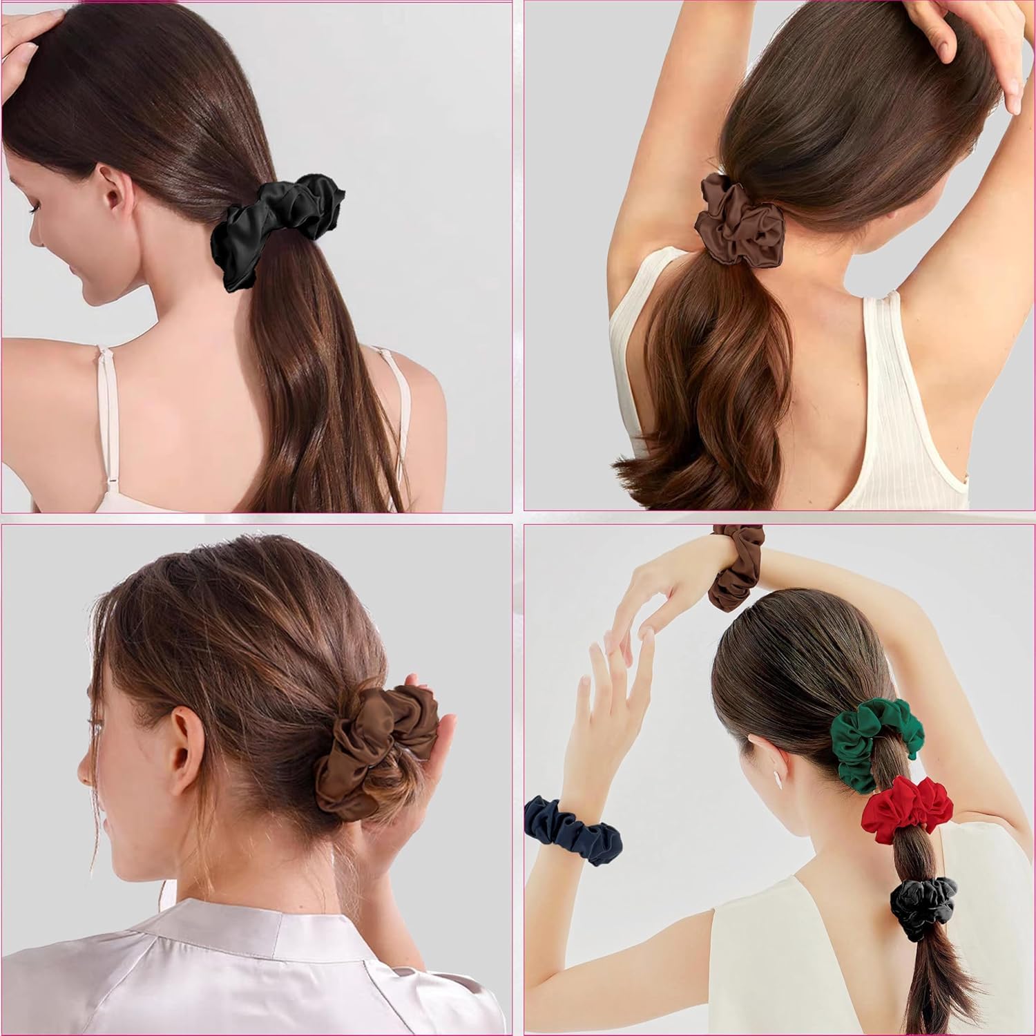 Seiden Scrunchies damskie gumki do włosów – 6 szt. satynowych gumek do włosów, miękkie ozdoby do włosów – ozdoba do włosów bez łamania włosów – elastyczna jedwabna gumka do włosów – gumka do włosów