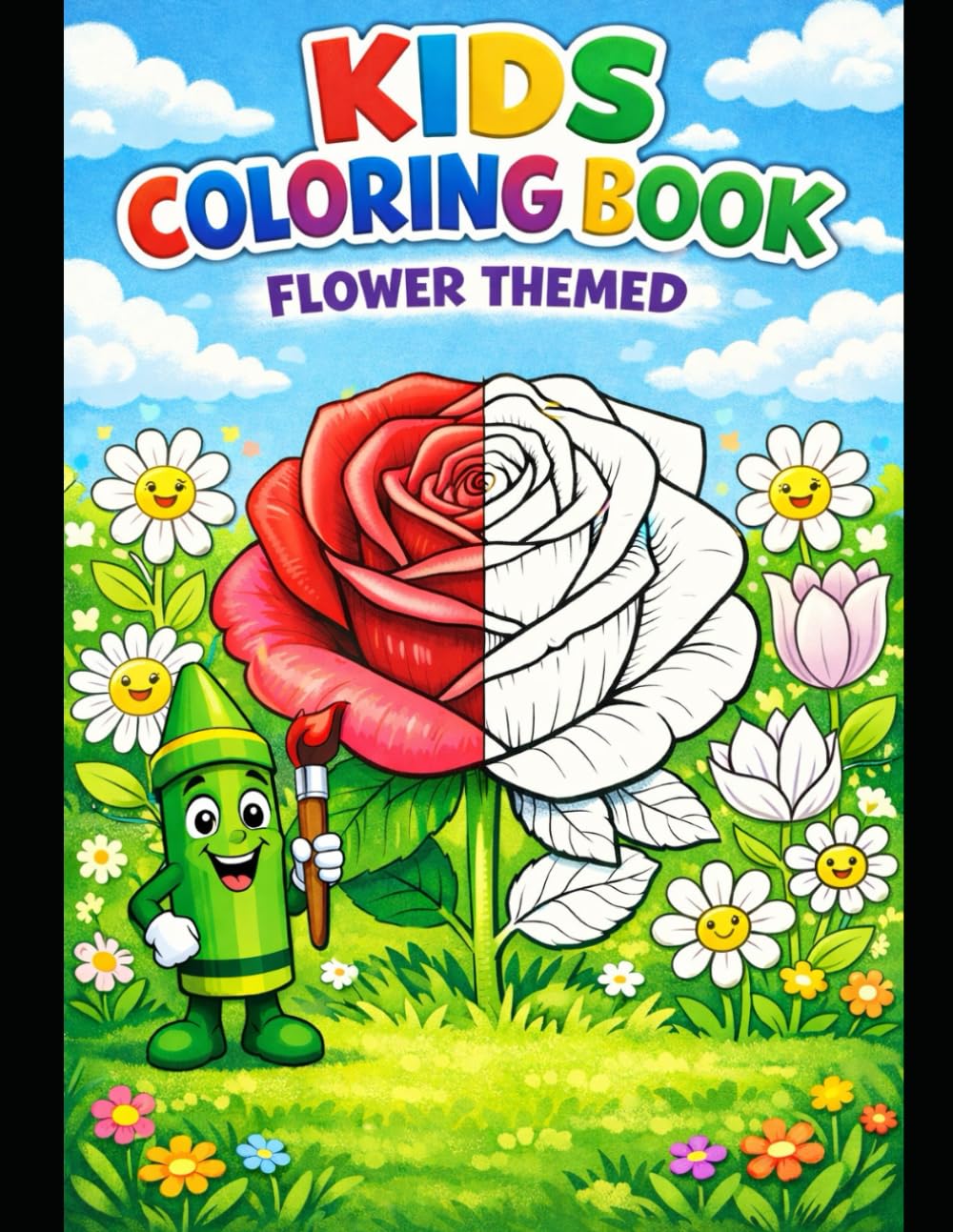 KIDS COLORING BOOK: flower themed