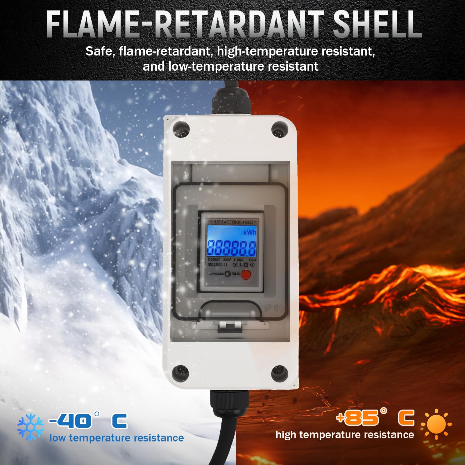 Mobiler Digitaler Stromzähler mit Reset, 230V 60A Mobile Meter Intelligenter CEE Outdoor KWH Messgerät IP65 Wasserdichtem Gehäuse für Wohnmobile Elektrofahrzeuge Steckdosen