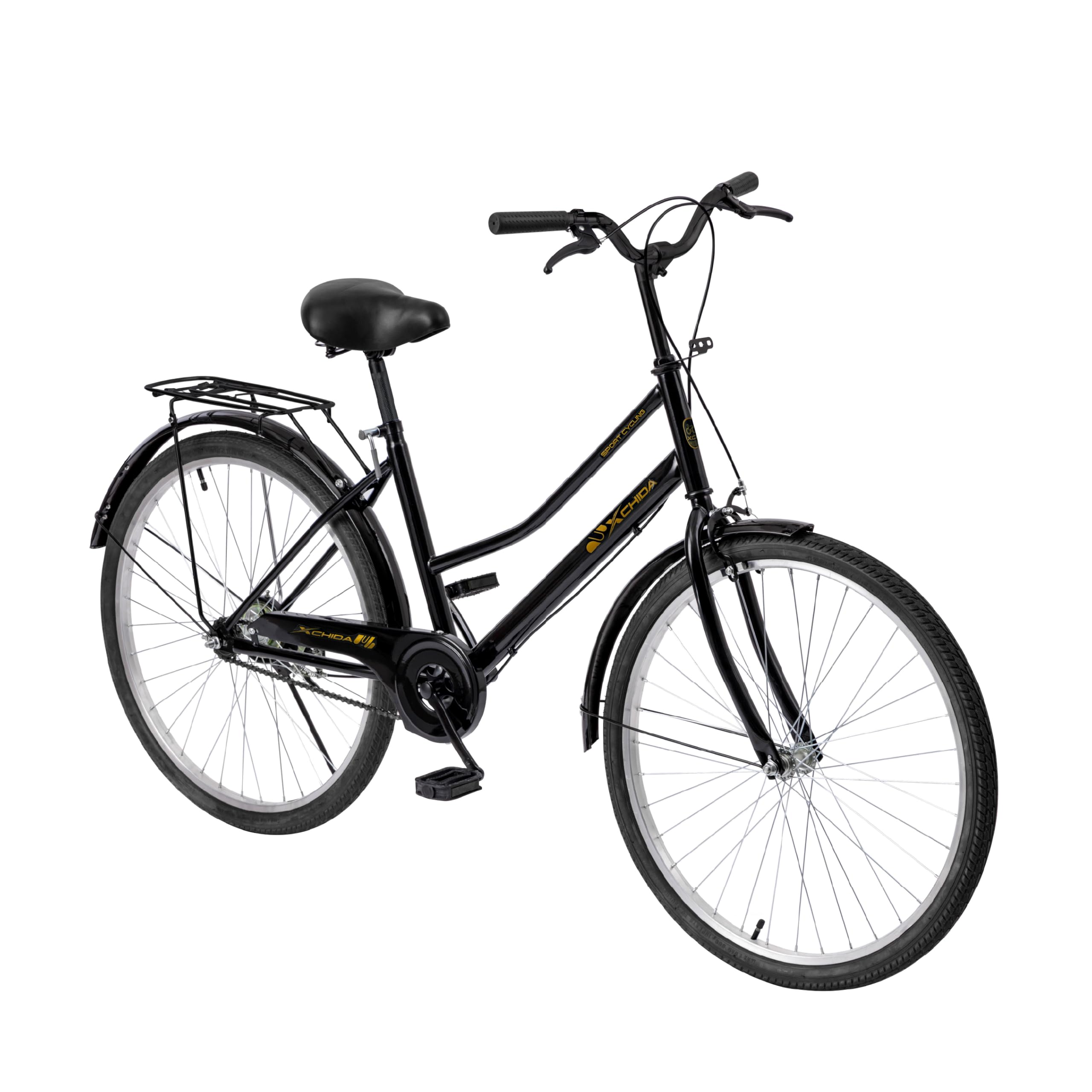 Baroni Home Bicicleta de paseo, manillar y sillín ajustables, bicicleta con doble freno delantero y trasero, bicicleta de ciudad, color negro, 168 x 110 cm