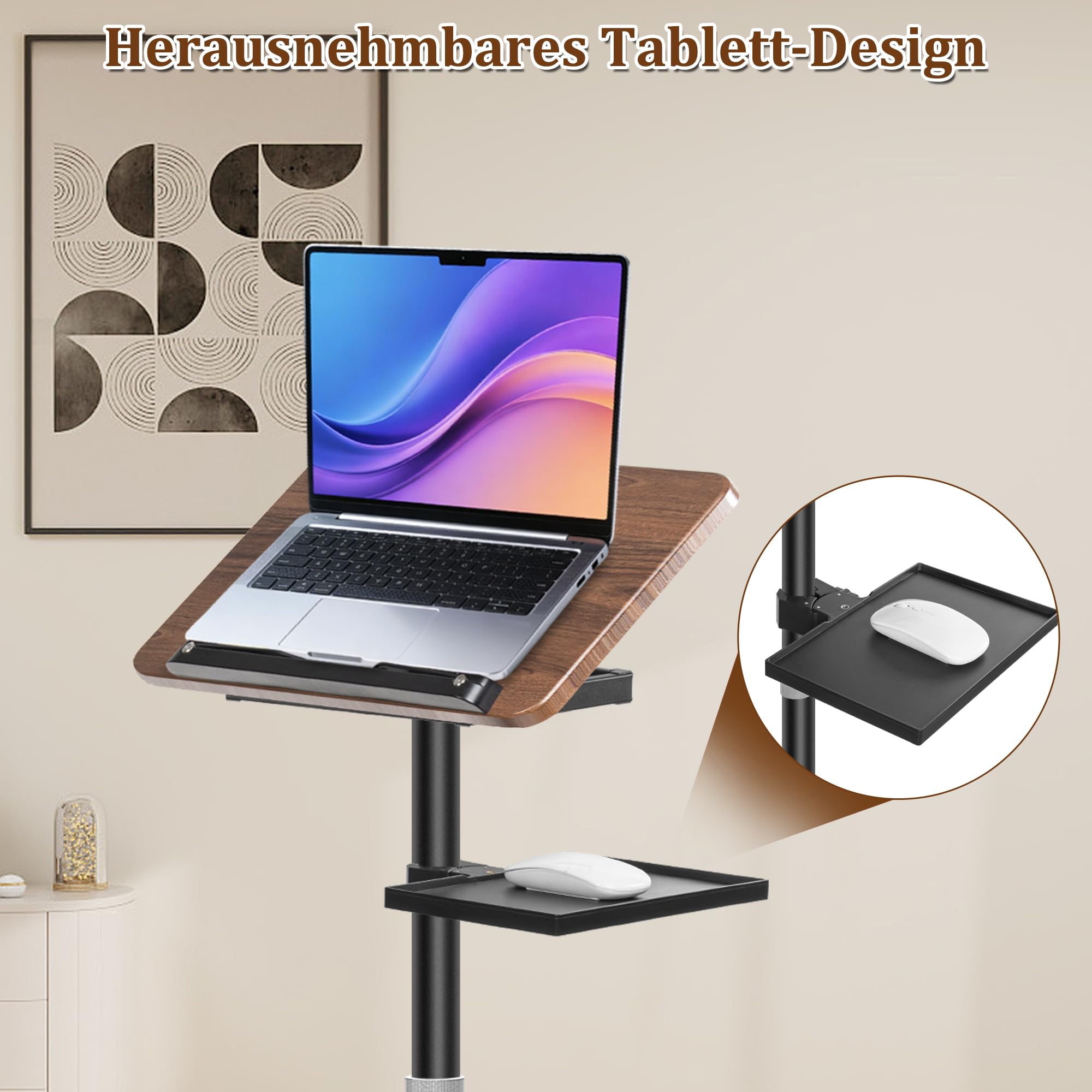2 in 1 Verstellbarer Buchständer, Höhenverstellbar 50-130cm,Schwarz | Dual-Use Boden & Schreibtisch-Buchhalter, Holz-Kochbuchhalter mit Seitenclips, für Musikblatt, Rezept, Laptop