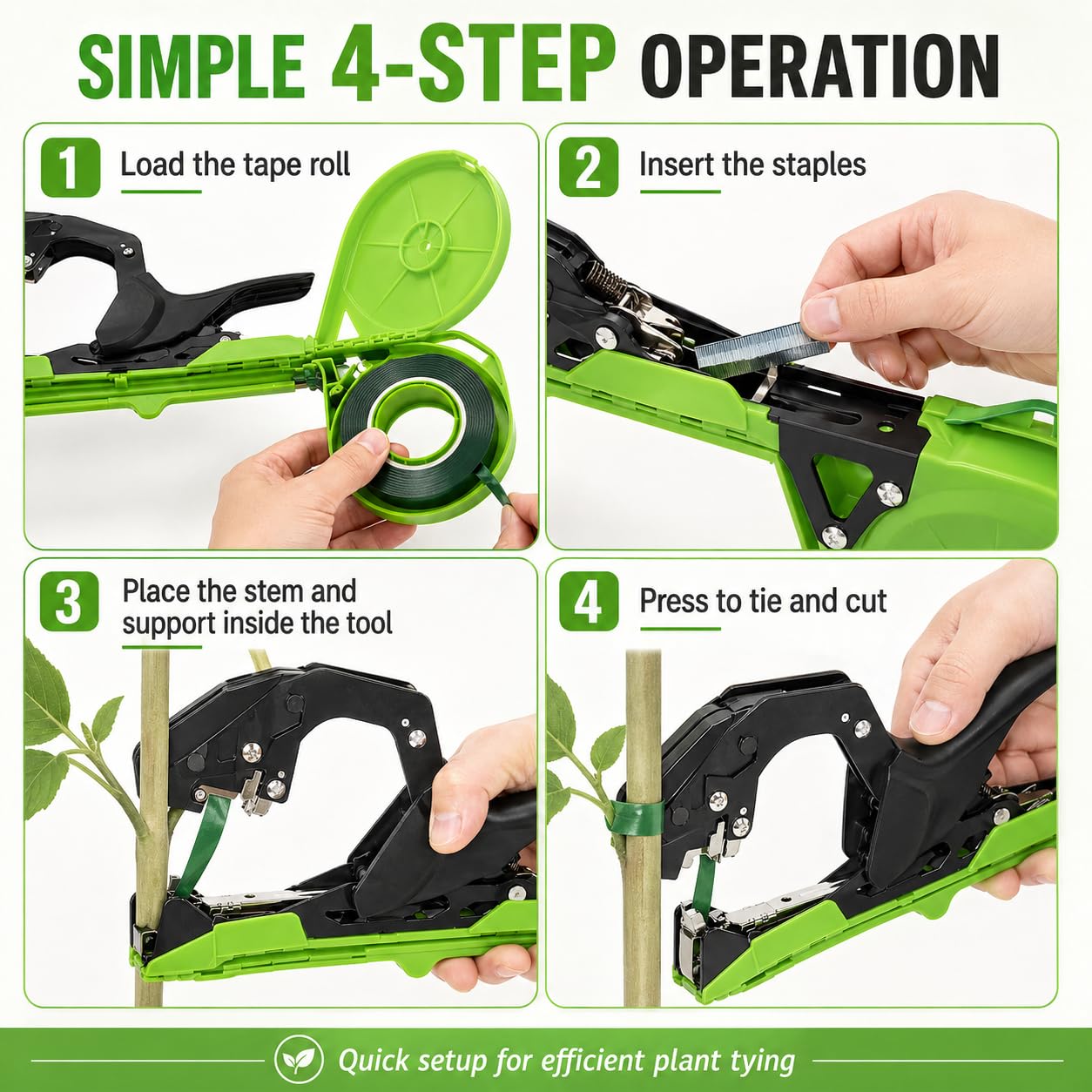 auvstar Pflanzenbindegerät, Pflanzenbindemaschine mit 10 Klebefolien & 10.000 Nägeln, robust aus A3-Stahl & Kunststoff für Garten, Obstgarten und Weinberg