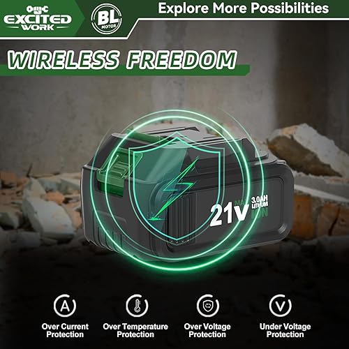 Miniatura 6 de Kit de martillo giratorio inalámbrico de 21 V Max 2.0J con batería de 3.0 Ah, motor sin escobillas y 2 funciones para hormigón, cargador rápido,