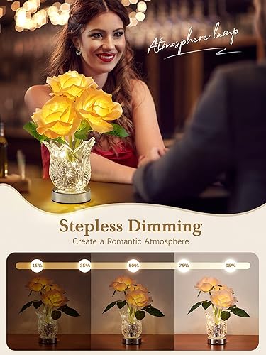 Miniatura 3 de One Fire Lámpara de mesa rosa, lámpara táctil de flores regulable, lámpara inalámbrica recargable, lámpara de flores artificiales con jarrón de