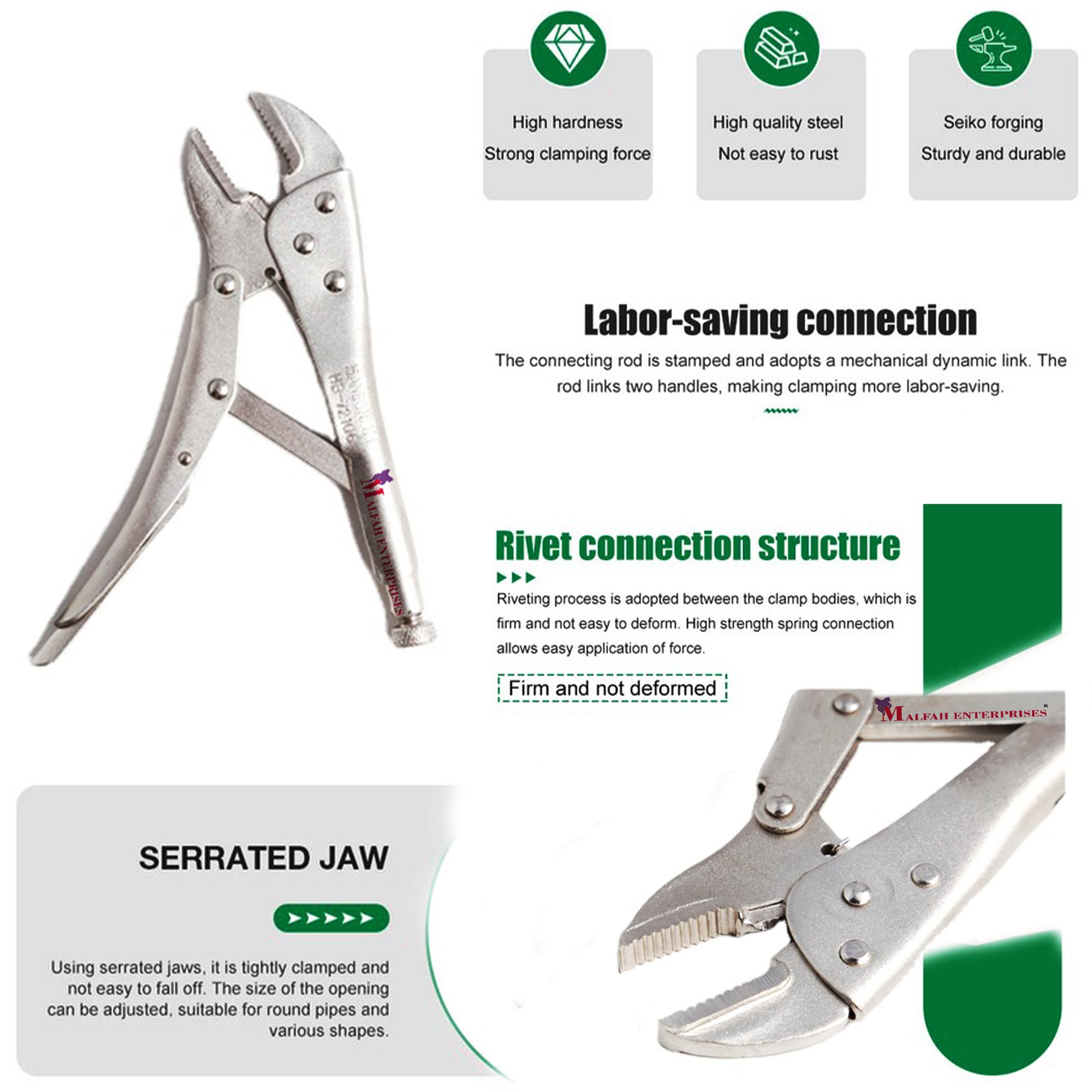Malfah Locking Plier 10-Inch Straight Jaw & Wire Cutter Vice Grip Pliers with Heat-Treated Steel Jaws, Round Head Clamp Adjustment Knob Clamping, Holding & Cutting (72106) 4