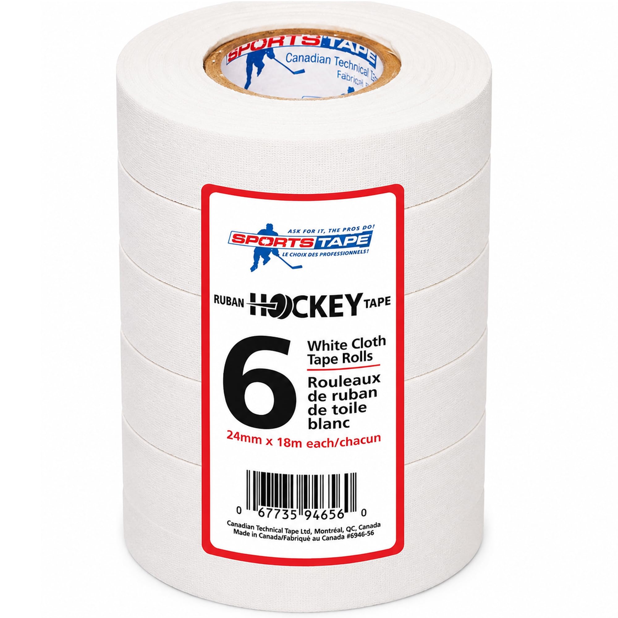 Sports Tape Taśma hokejowa, 6 rolek, szerokość 1 cal, długość 20 metrów (tkanina)