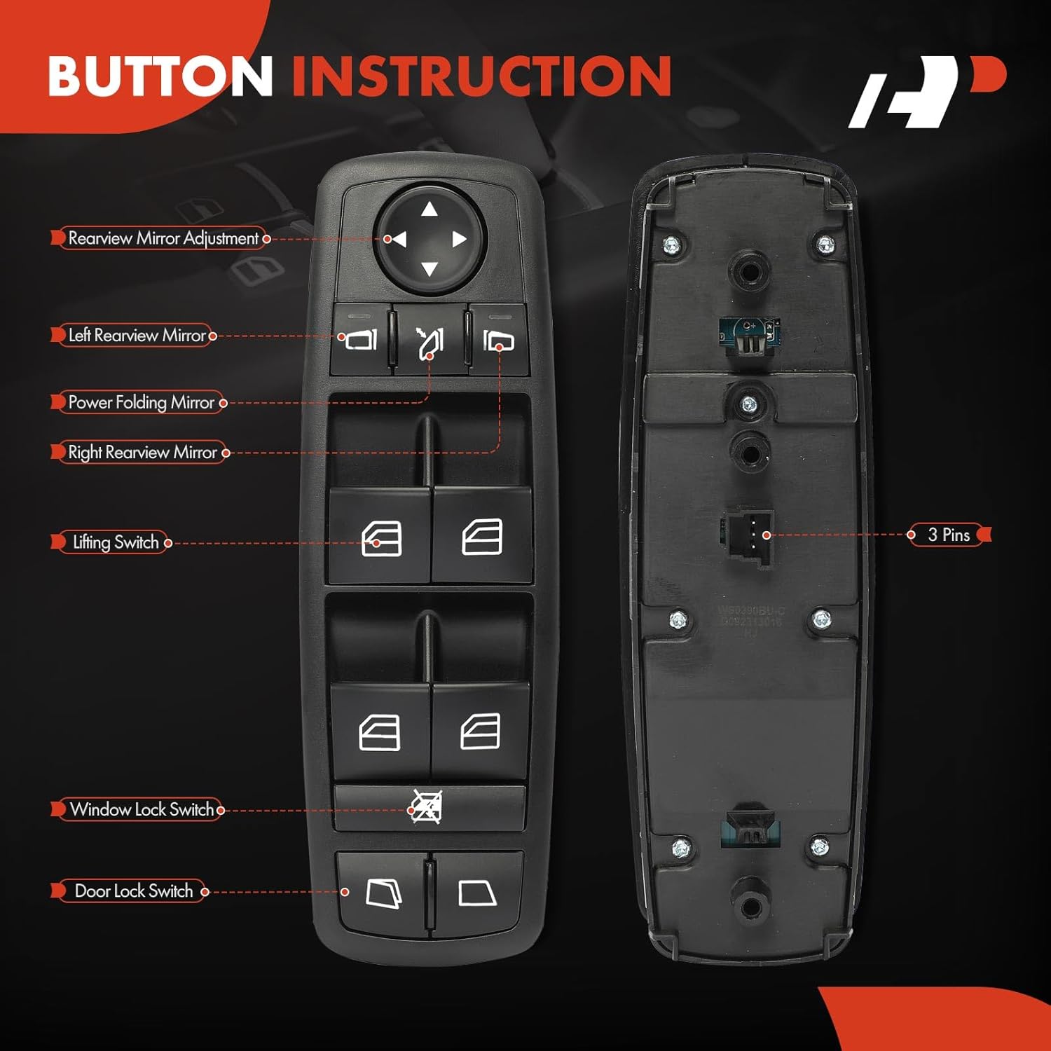 A-Premium Black Master Power Window Switch Compatible with Mercedes-Benz W164 W251 R320 R350 R500 GL320 GL350 GL450 GL550 Front Left Driver Side