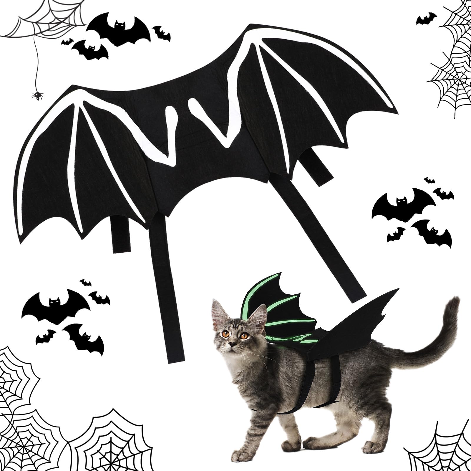 Disfraz de Alas de Murciélago Mascota, Halloween Alas de Murciélago Hueso con Luminosas para Gatos y Perros, Disfraz de Gato Accesorios para Gatitos Cachorros, para La Magia de Halloween Cosplay, M