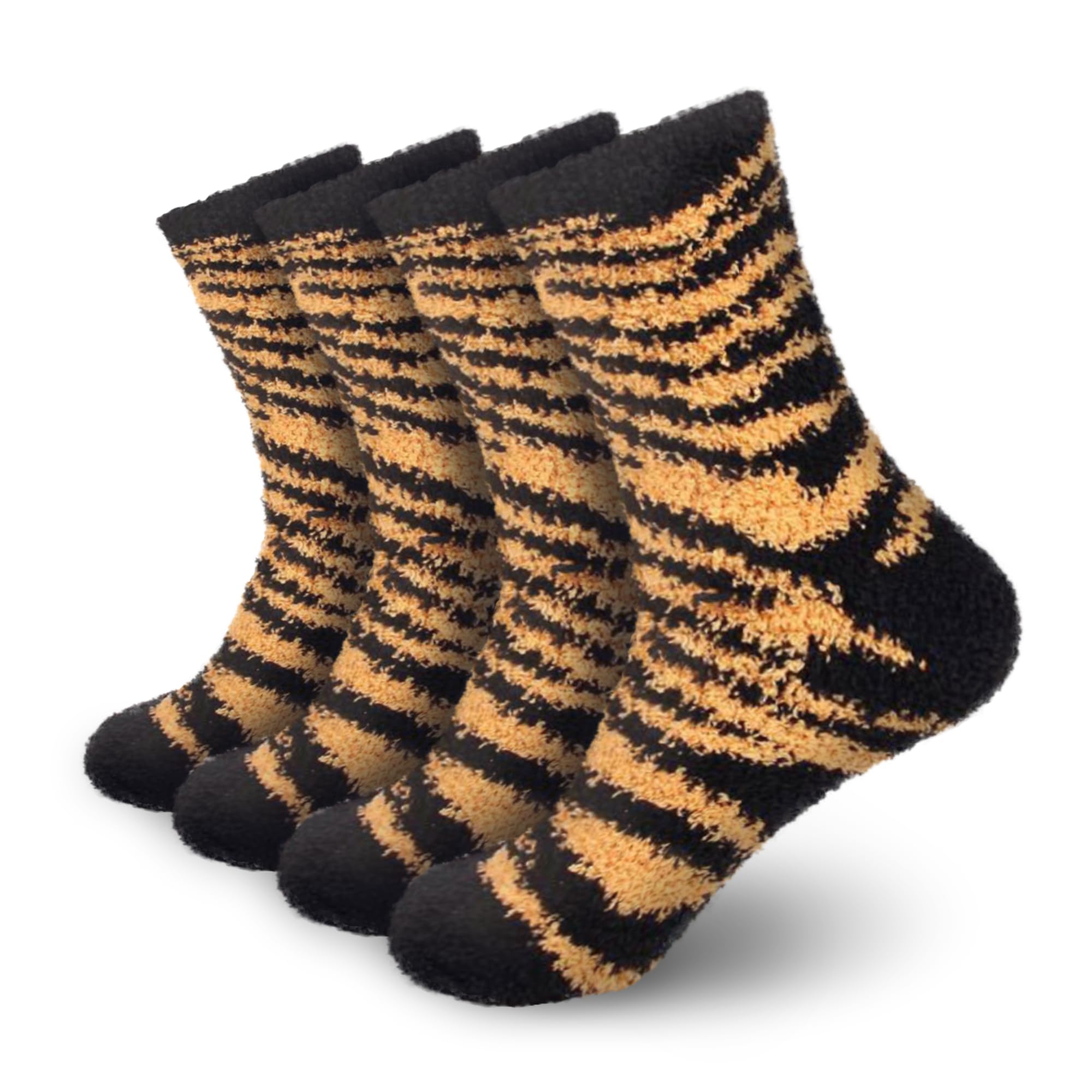 BambooMN Women's Fuzzy Zebra Print Team Spirit Socks - Super Soft Microfiber Game Day Sports Socks - 4 Pairs