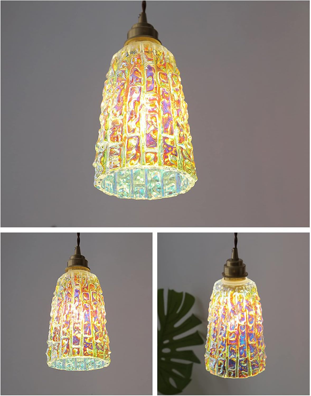 Dimmable Retro Colored Glaze Hand-Made Glass Pendant Light J-Type Track Light 3.2 ft Cord Brass Finished E26 Socket Decorate Pendant Lights for Kitchen Island,Customizable