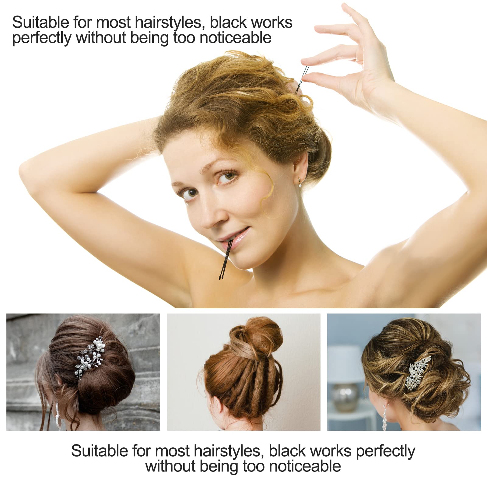 Uootach 200 Piezas Horquillas para el Pelo, 6 cm Horquillas para el Pelo en U, pasador de pelo ondulado pasador de pelo invisible, Adecuado para horquilla de niñas, peluquería(negro)