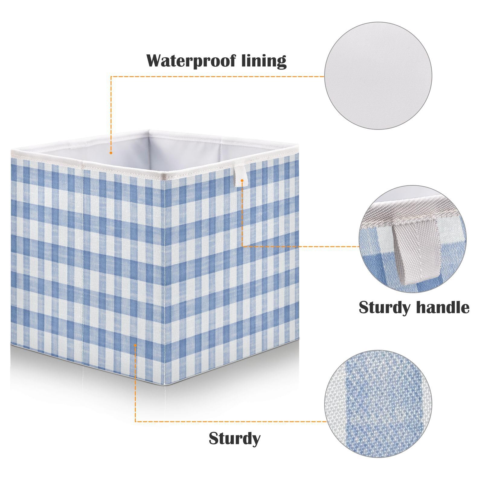 Kigai Blue White Gingham Storage Cubes for Organizing 11x11 inch Foldable Fabric Storage Bin Closet Oagnizer Toy Box Holiday Decorative Basket for Nursery Bedroom Office