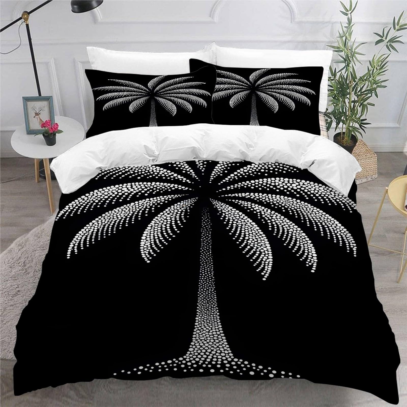 Linge de lit plantes tropicales doux et respirant avec housse de couette reversible