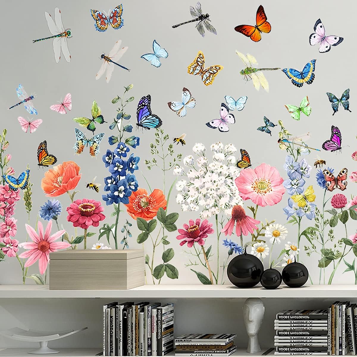 Colorful Flower Wall Decals Garden Butterflies Dragonflies