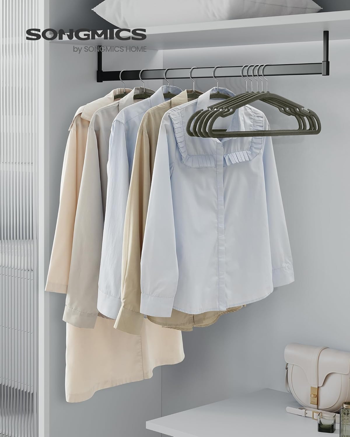 SONGMICS Velvet Hangers 50 Pack, Non-Slip Clothes Hangers, 17 x 8.3 Inches, Coat Hangers with Wide Shoulder Notches, Pants Bar, 360° Swivel Hook, Space-Saving, for Closet, Gray UCRF039G02 - Image 2