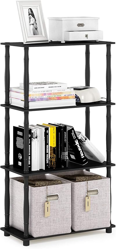 Furinno Turn-N-Tube 4-Tier Storage Shelves Bookshelf, Americano