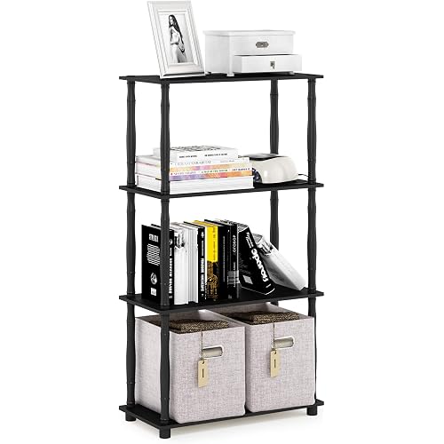 Furinno TURN-N-TUBE Storage Shelves, 4-Tier Book Shelf, Corner Shelf, Toolless Open Shelves, Classic Tubes, for Organization and Storage, Living Room, Home Office, Americano