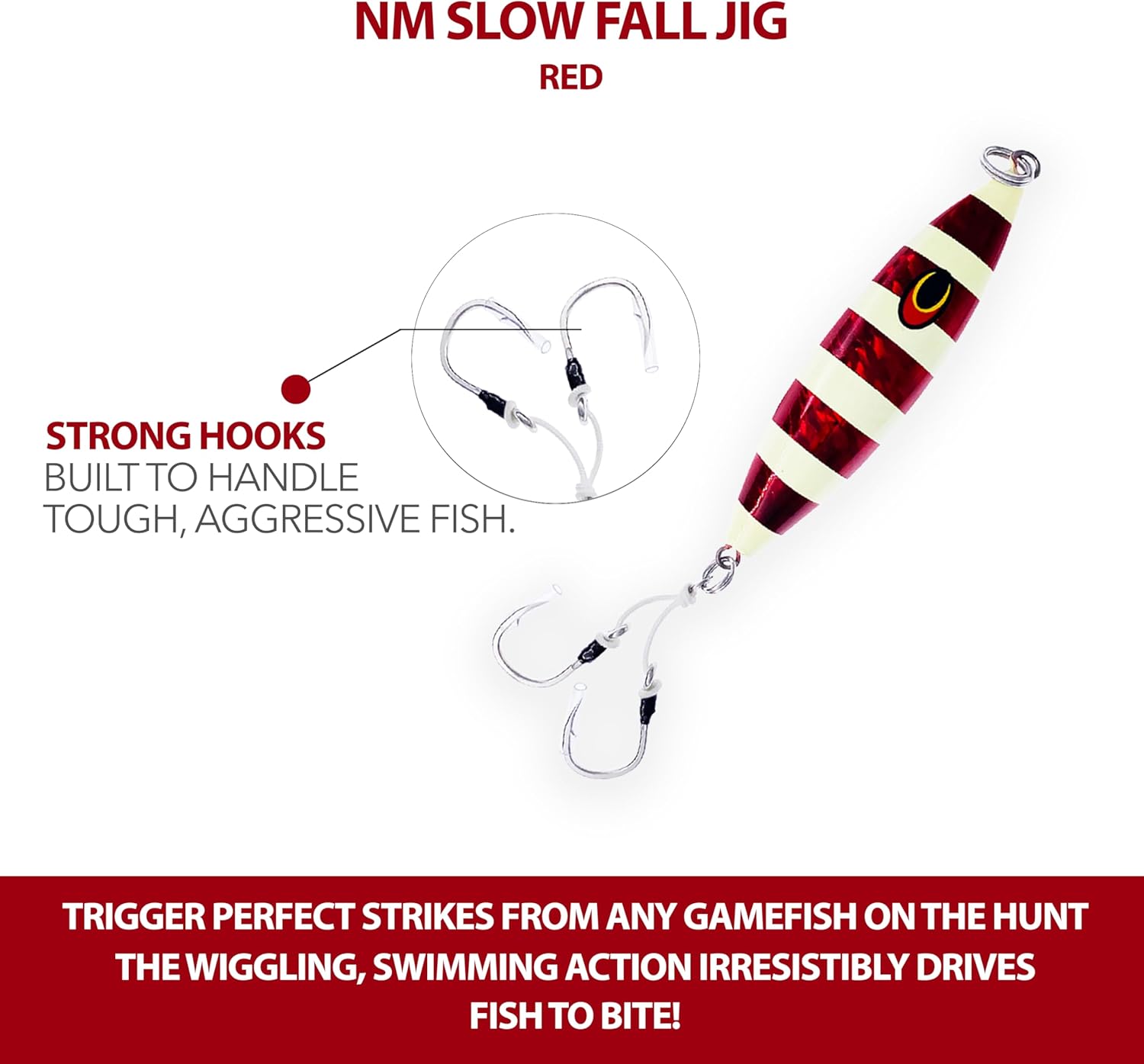 Slow Fall Jig NM 250g, 3 Pcs Zebra Glow Crimson Red for Offshore Fishing, BKK Assist Hooks, Ideal for Tuna, Yellowtail & Big Gamefish