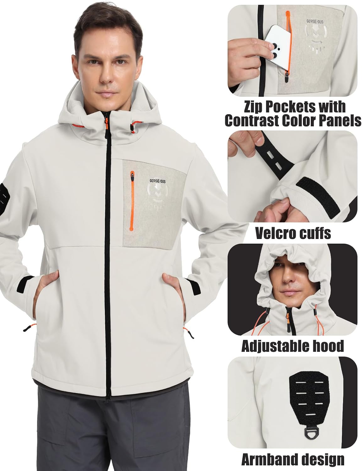 Men's Softshell Jacket Lightweight Waterproof Hooded Insulated Rain Jacket Windbreaker for Hiking & Travel