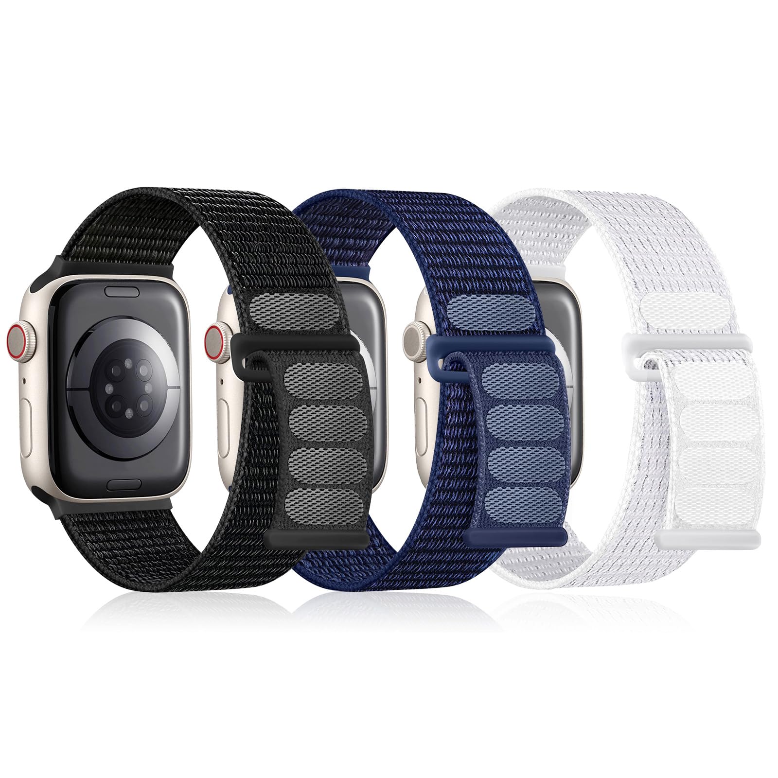 3 Pack Sport Nylon Loop Band Compatible with Apple Watch Band 38mm 40mm 41mm 42mm 44mm 45mm 49mm 46mm Women Men, Adjustable Breathable Replacement