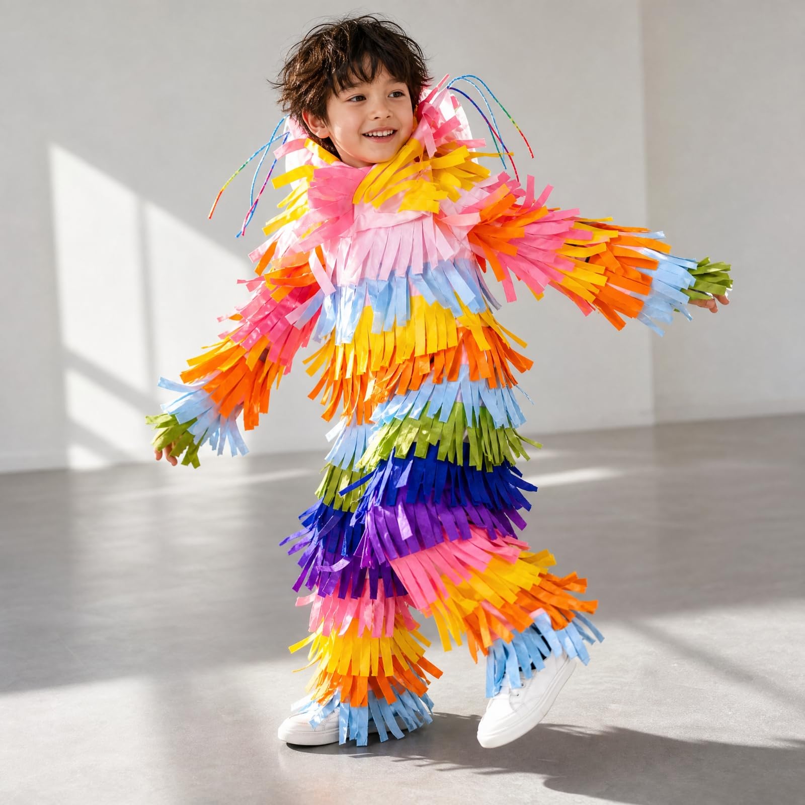 Costume Intero Ispirato Messicana Confortevole Tuta di Carnevale con Cappuccio e Frange Leggero Abito di Scena con Maniche e Gambe Coperte